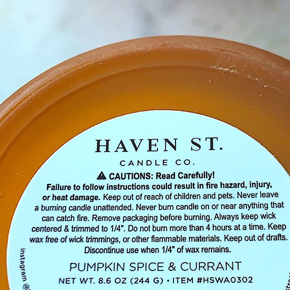 HAVEN STREET CANDLE COURAGE PUMPKIN SPICE CURRANT SCENTED NEW - Picture 4 of 4